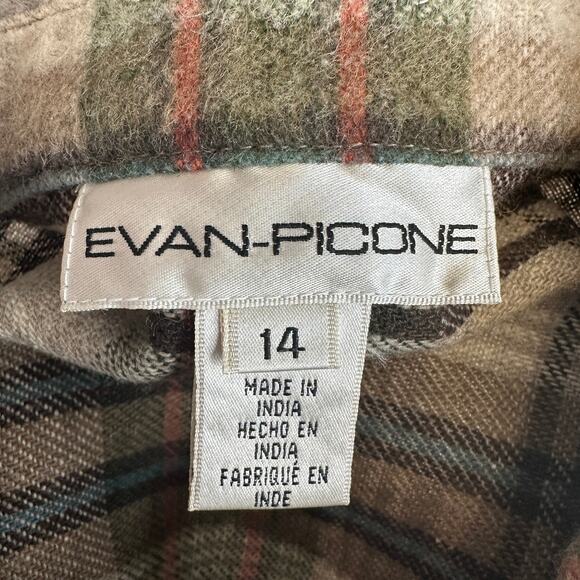 Evan Picone Shacket WMNS 14 Brown Wool Blend Plaid Flannel Button Up Coat Jacket - Picture 5 of 9